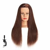 Hairginkgo Mannequin Head 24-26' 100% Human Hair Manikin Head Hairdresser Training Head Cosmetology Doll Head for Styling Dye Cutting Braiding Practice with Clamp Stand