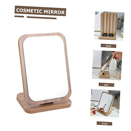 Espejo de maquillaje plegable de madera para escritorio miniatura 3