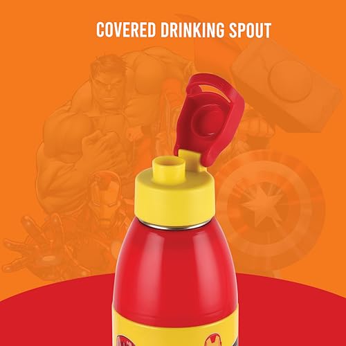 Image of CELLO Kidzbee Uranus 900 Insulated Kids Water Bottle 680 ml, Yellow | 3D Touch & Feel Iron Man Design Easy One Hand Grip Lightweight Leakproof Easy Sip Flip Cap Insulated Water Bottle For School Kids