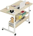 Mobile Standing Desk on Wheels, Portable Small Rolling Desk, Height Adjustable Computer Table with Storage Shelf, Laptop Cart, Sofa Overbed Table for Home Office (White)