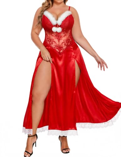 Image of Alrovetoney Plus Size Lingerie For Women Babydoll Sexy Mesh Maxi Nightdress Exotic Sleepwear Side Slits