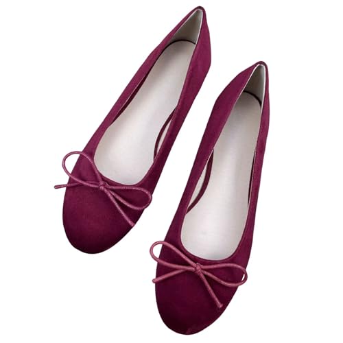 WENJIAZHIZHI Women's Cute Bowtie Round Toe Ballet Flats Bridal Wedding Flat Shoes Lightweight Dress Shoes Comfortable Slip-On Loafers