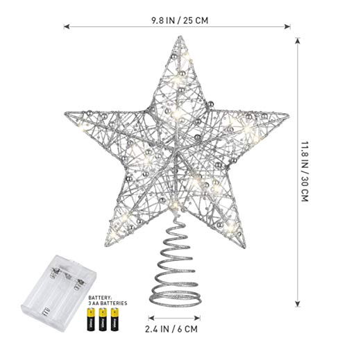 Toyvian Christmas Tree Topper Star,Christmas Decorations Lighted Wire Xmas Tree Star For Christmas Tree Ornament (12 Inch, Silver) #TOP3