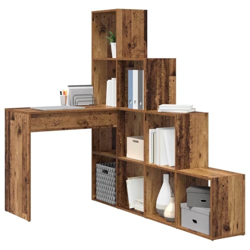 vidaXL Bureau d'angle Bois Ancien 101,5 x 149,5 x 149,5 cm, Bureau d'angle Moderne, Table compacte pour ordi, Espace de Travail, écriture et Rangement à la...