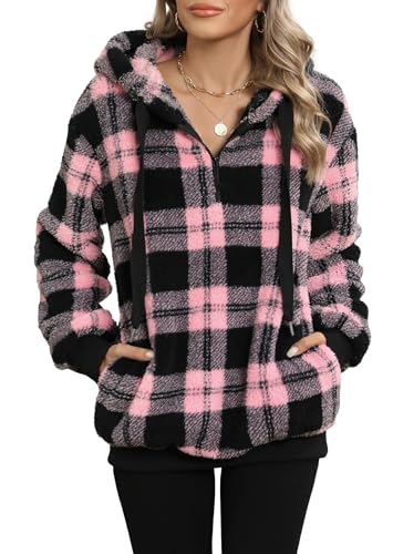 Yanekop Womens Oversized Hoodies Quarter Zip Pullover Sherpa Jacket Zip Up Sweatshirt Fuzzy Fleece Pullover with Pockets