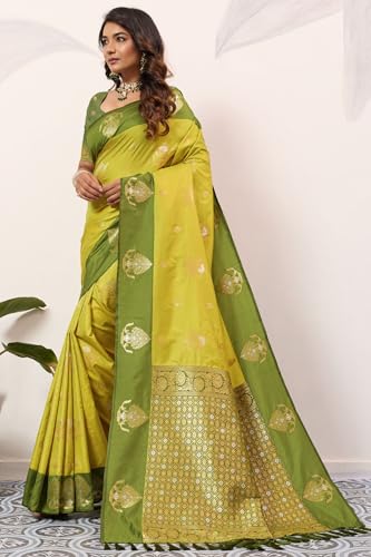 Image of SGF11 Women's Kanjivaram Pure Soft Silk Saree With Unstitched Blouse Piece