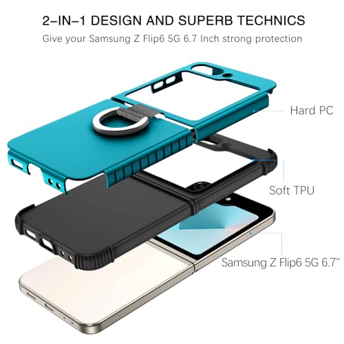 Image of BENTOBEN for Samsung Galaxy Z Flip 6 5G Case with Ring, Heavy Duty 2 in 1 Full Body Rugged Galaxy Z Flip6 Case Girls Women Boy Men Shockproof Protection Cover for Samsung Z Flip 6 6.7 inch,Deep Blue