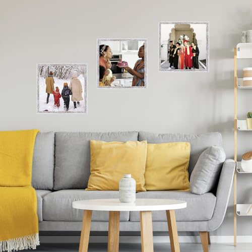 Image of JCJMY 6x6 Picture Frame for Wall Hanging or Tabletop, Wall Mounting Horizontally or Vertically, 6 x 6 Square Wall Gallery Poster Photo Frame with Shatter Resistant Plexiglass, Rustic White