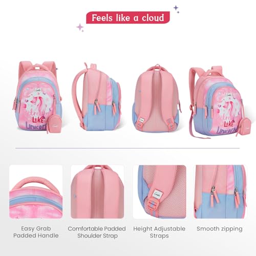 Image of Genie Backpack for Girls Laptop Sleeve, Three Compartments and Organiser with Padded Shoulders |Best for Books,Stationery,Lunch Box & Essentials