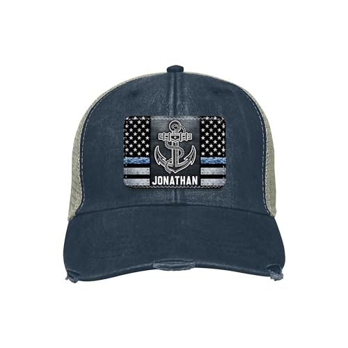 MINIVINE Personalized US Navy Military Ollie Cap - Veteran Cap - Gifts for Navy Soldier, Birthday, Retirement - Men's Gift