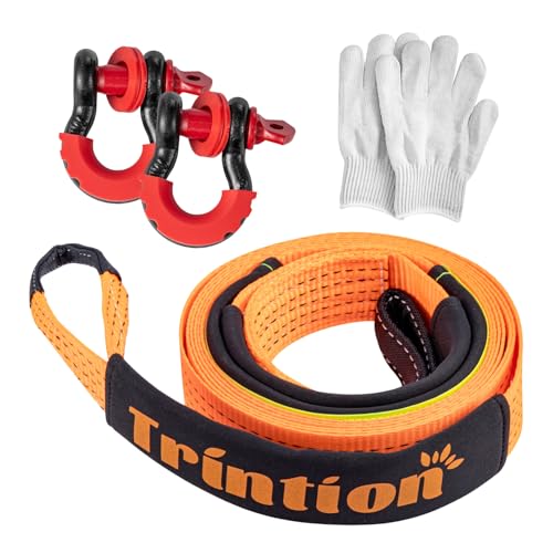 10T (22,000 Lbs) Hochleistungs-Abschleppseil 5M x 5CM Premium Nylon Abschleppgurt mit 2 verstärkten Haken und 1 Paar Handschuhen für Auto, SUV, LKW, Geländewagen (Orange)