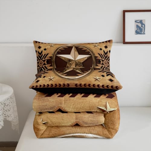 Image of Feelyou Texas Star Comforter Set King Size Boho Cowboy Bedding Set Boys Girls Aztec Comforter Set Wild West Duvet Insert 3Pcs