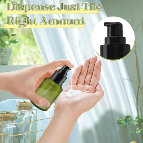 6 Pcs Frosted Green Glass Pump Bottle Empty Lotion Foundation Container Cosmetic Dispenser with Press Pump for Essence Lotion - 60ml/2oz2