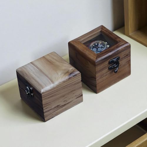 Image of Vintage Teakwood Watch Box & Jewelry Organizer - Wooden Display Case & Timepiece Cabinet, Valentine's Day Gift for Men (Combo (Wood & Glass Lid))