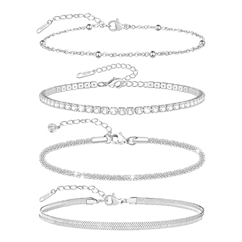 Image of Ankle Bracelets for Women,18K Gold Plated Layered Beads Snake Chain Anklet for Women,Summer Beach Dainty Anklets Foot Jewelry Gift