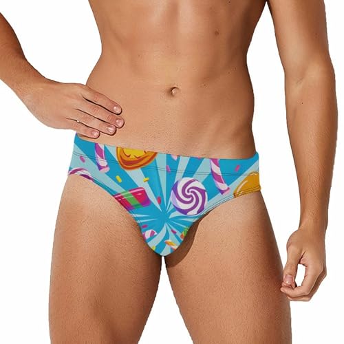 Colorful Candy Mens Swim Briefs Quick Dry Swim Trunk Bikini Underwear Swimsuit M