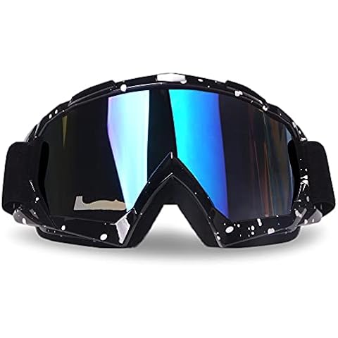 4-FQ Motorcycle Goggles Dirt Bike Goggles Windproof ATV Dustproof Racing GogglesScratch Resistant Ski Goggles Protective Safety Glasses PU Resin (Black frame+Color lens) Cover