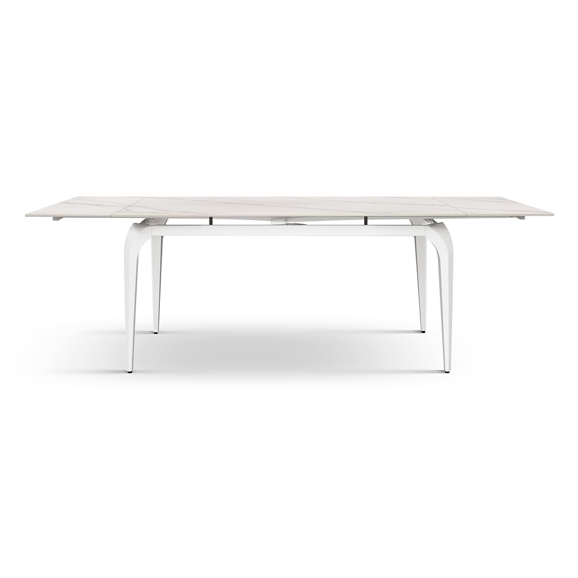 PAZZO DESIGN Tavolo da Pranzo Diletta Rettangolare Allungabile con Piano in Ceramica Effetto Marmo Bianco, Base in Metallo Bianco, 140 x 80 x 77.5 - id_2357