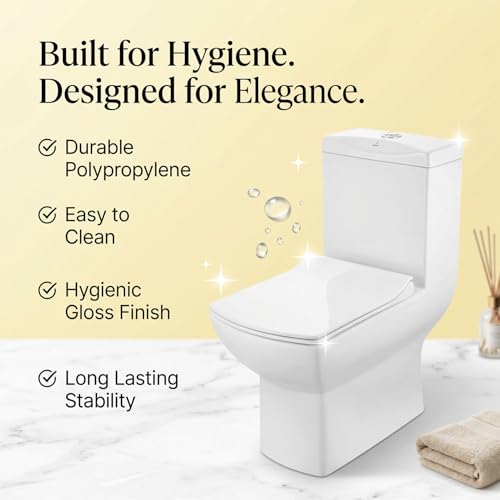 Image of Elegant Casa Polypropylene Soft Close Toilet Seat Cover | Western Commode Lid for Bathroom & Toilet | Stable Hinges | Rectangular Shape | Glossy White | Durable Hygienic Seat | 1 Set
