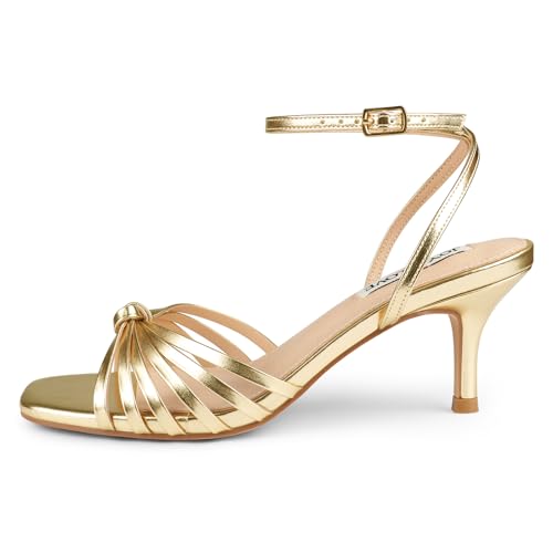 JOY IN LOVE Women's Kitten Low Strappy Heels Ankle Strap Heeled Sandals2