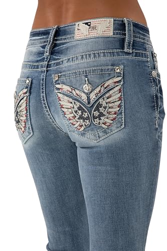 Miss Me Women's Erica Wing Embellished Faux Flap Pockets Mid-Rise Bootcut Jeans4