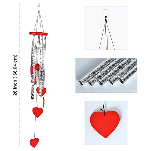 Image of ZAICUS Red Heart Wind Chime - Heart-Shaped Hanging Decor - Wind Chime for Home - Home Decor Items for Valentine's Day & Special Moments