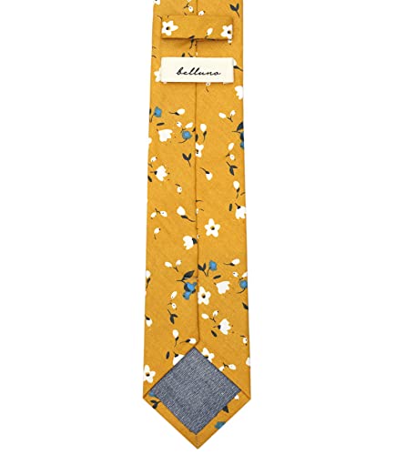 Image of BELLUNO Men's Cotton Floral Skinny Tie, 2.5 inch Width, with Gift Box