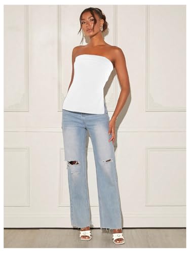 Floerns Women's Solid Strapless Bandeau Split Hem Casual Tube Top4