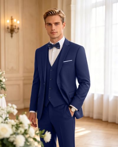 Image of LUPURTY Men's 3 Piece Suit, One Button Slim Fit Tuxedo