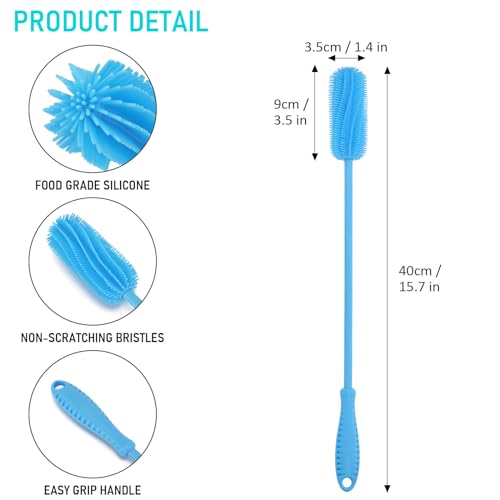 Image of 15.7 inch Silicone Bottle Brush, ddLUCK Water Bottle Cleaner Brush for Stanley, Hydroflasks, Glass, Thermos Sports Bottle, Vase and Glassware, Bottle Brush Cleaner for Small Narrow Neck Containers (Blue)