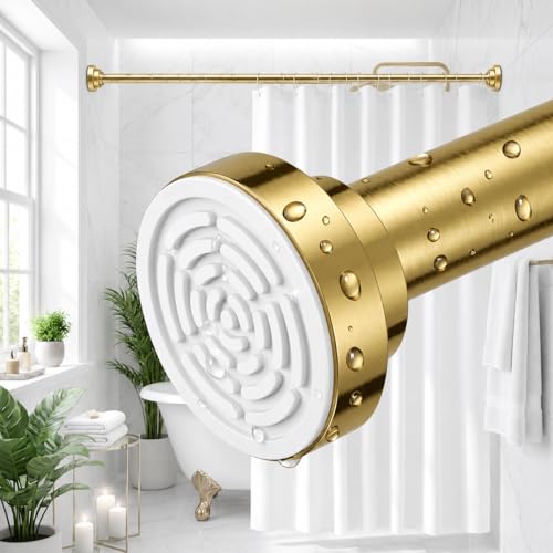 Image of Herrlich Homes (85 to 140 cm) Extendable Shower Curtain Tension Rod | Non-Drilling Anti-Skid Spring Pull Rod | Adjustable Size | With Rubber Pads | Stainless Steel | Gold | 1 Piece