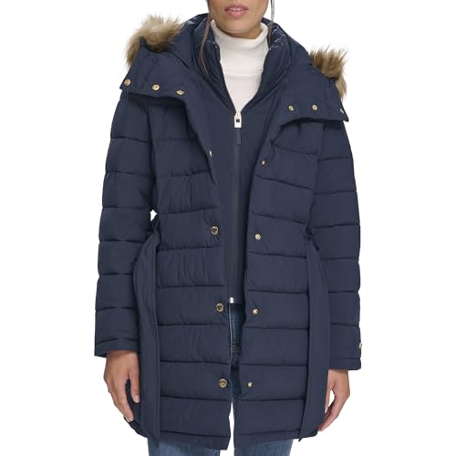 Tommy Hilfiger Women's Cold Weather Fur Trimmed Long Puffer Coat