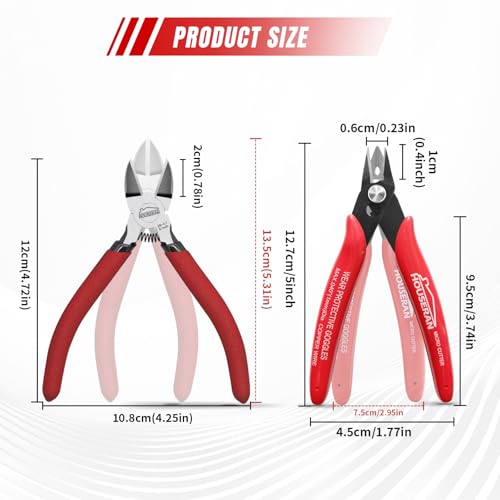 Image of 2pc Set Wire Cutters 5 Inch Flush Cutter Side Cutting Pliers | 5 inch diagonal wire snips with standard side cutter and 170 micro flush cutter tool for zip ties and electronics.