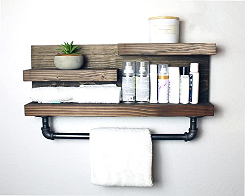 Bathroom Shelf with Industrial Farmhouse Towel Bar, Country Rustic Storage, Modern Farmhouse, Apartment Decor, Guest Storage