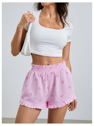 Image of MakeMeChic Women's Gingham Ruffle Lounge Shorts Elastic High Waist Pajamas Boxer Shorts