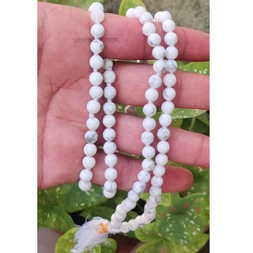 Image of Apnisanskriti Premium Howlite Stone Mala for Men and Women (6mm, AAA Quality, Lab Certified, 108+1) - Natural Stone Beads Mala - White & Black Veins Colour - Pack of 1