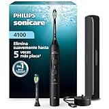Cepillo Philips Sonicare Serie 4100 - Cepillo dental sónico con sensor de presión, 4 ajustes de cepillado, EasyStart, SmarTimer, autonomía de 21 días, estuche, negro, HX4044/52, [Nuevo]