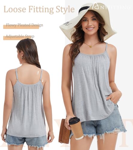 Image of Camisoles for Women with Built in Bra Adjustable Strap Tank Tops Cami Sleeveless Summer Tops for Workout Sleeping Traveling