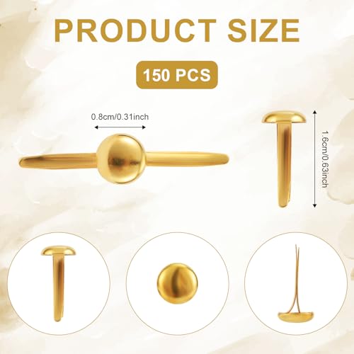 150pcs Paper Fasteners, Mini Brad Round Fastener Paper Clips for Paper Crafts Round Split Pins Scrapbooking Brass Fasteners for Kids Craft Cards Photo Walls (Gold)