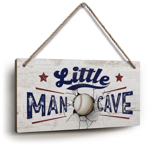 Image of YZEXEZY Baseball Decor for Boys Room-Little Man Cave Sign 6"x12" Sports Decor Hanging Plaque for Boys Bedroom Playroom Classroom Nursery Baseball Lover