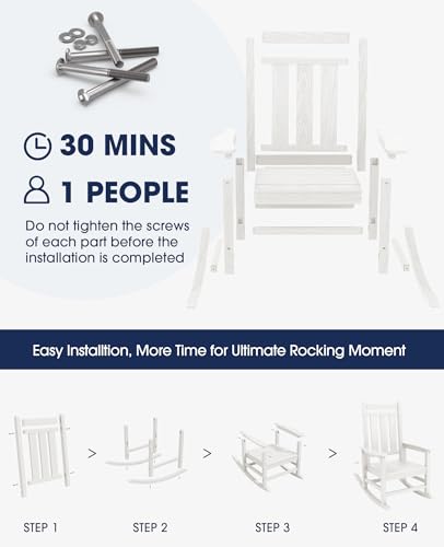 Image of KINGYES Oversized Outdoor Rocking Chair Set of 6, HDPE Patio Rockers, White