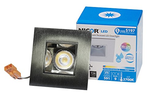 NICOR Lighting 2 inch Square LED Downlight in Nickel, 3000K (DQR2-10-120-3K-NK)