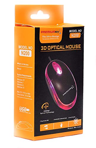 PremiumAV 3D Optical Wired USB Mouse in Black