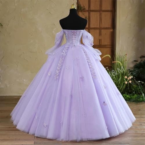SanLIJIAN Off Shoulder Quinceanera Dresses Ball Gown 3D Butterfly Sweet 16 Dresses for Teens Long Sleeve Pageant Gown2