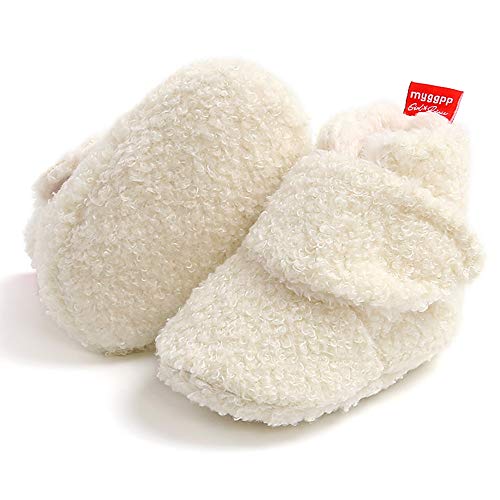Timatego Newborn Baby Boys Girls Booties Stay On Socks Non Skid Soft Sole Infant Toddler Warm Winter House Slipper Crib Shoes 0-18 Months(0-6 months infant 17 Cream)