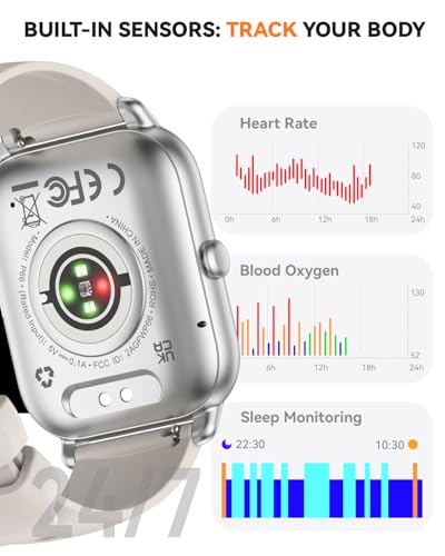 Image of Smart Watch for Men Women,1.85 inch HD Screen Bluetooth Fitness Tracker Step Counter /Sleep Monitor,110+ Sports Modes,IP68 Waterproof Smart Watch Compatible with iPhone Samsung Android Phone, Starlight