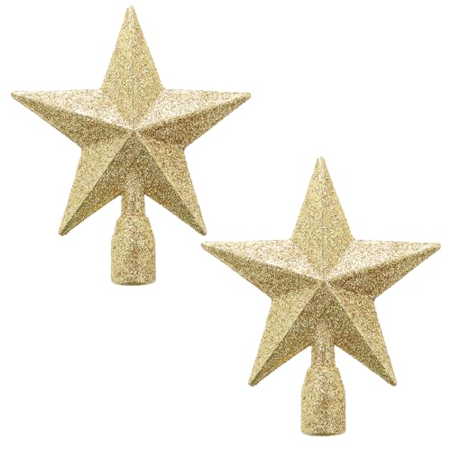 WLLHYF 2er-Pack Weihnachtsbaumspitze Glitzernder Mini-Stern 4 Inch...