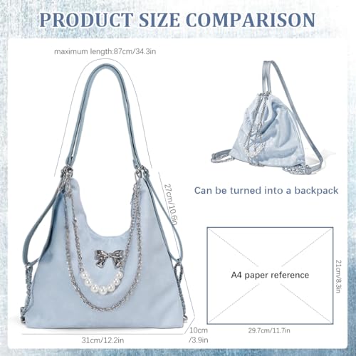 Image of PALAY Tote Bag for Women PU Hobo Bag Chic Bow Charm Chain Shoulder Bag Convertible Shoulder Bag Backpack Fashion Casual Hobo Bag