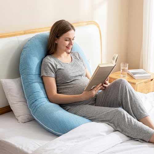 Image of 1 MIDDLE ONE Pregnancy Pillow, C Shaped Full Body Pillow for Maternity Support, Pregnant Women Sleeping Pillow with Cover (Cooling Blue)