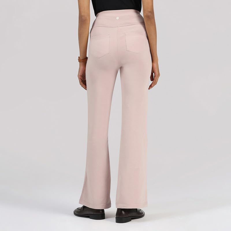 Image of Blissclub AM:PM Cotton Flare Pants for Women Above 5'5 ft Tall | Wide Waistband, 4 Pockets | Bell Bottom Pants and high Waist Trousers for Office wear